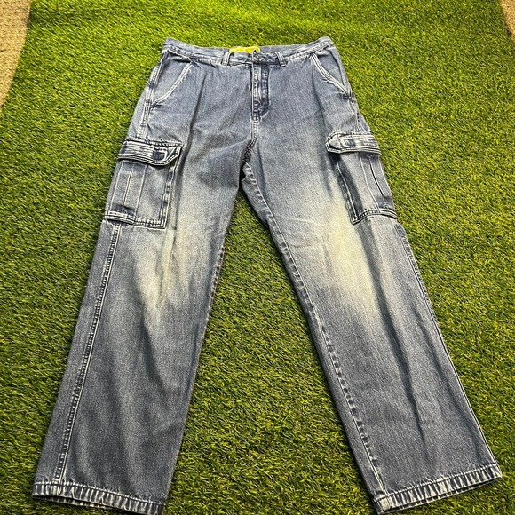 Cabela's Outdoors Cargo Jeans 34x30 Blue Workwear Carpenter Utility Y2K - Picture 1 of 7